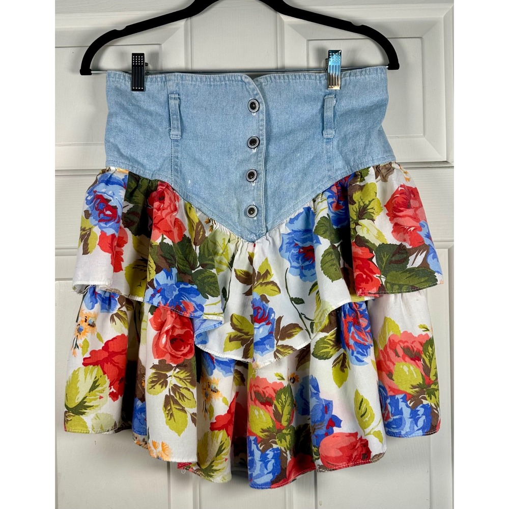 VINTAGE SWITCH USA, Genuine 80's Denim‎ & Flor High Waist Mini Skirt Sz 9 Retro